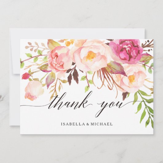 Rustic Peony Floral Wedding Bedankt (Voorkant)