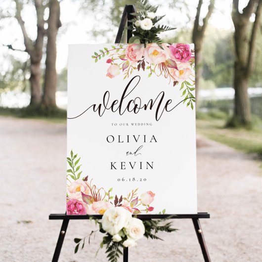 Rustic Peony Floral Welcome Sign Poster