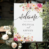 Rustic Peony Floral Welcome Sign Poster