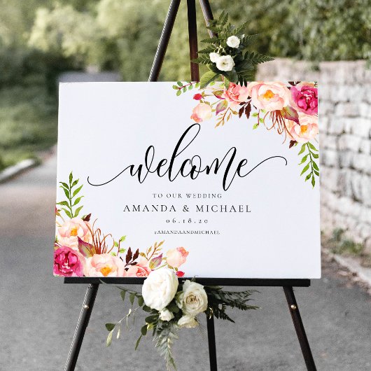 Rustic Peony Floral Welcome Wedding Sign Poster