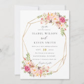 Rustic Peony Flowers Geometric lijst bruiloft Kaart (Voorkant)