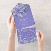 Rustic Peri Flowers & Butterfly Paars Dinner All In One Uitnodiging (Afscheurbaar)