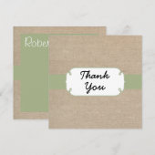 Rustic Peridot en Beige Burlap Hartelijk dank Bedankkaart (Voorkant / Achterkant)