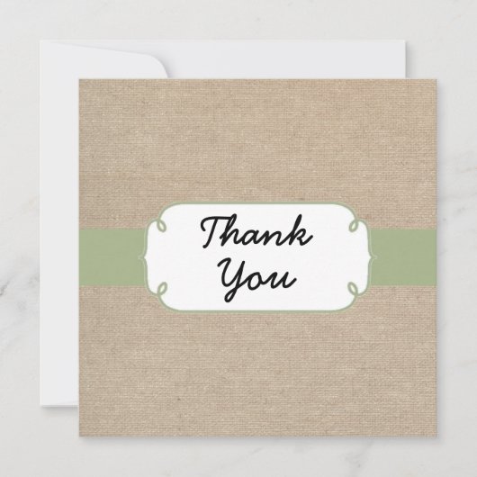 Rustic Peridot en Beige Burlap Hartelijk dank Bedankkaart (Voorkant)
