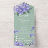 Rustic Periwinkle Flowers & Butterfly Green Dinner All In One Uitnodiging (Binnen)