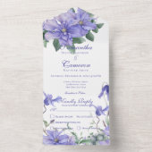 Rustic Periwinkle Flowers & Butterfly White Dinner All In One Uitnodiging (Binnen)