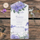 Rustic Periwinkle Flowers & Butterfly White Dinner All In One Uitnodiging