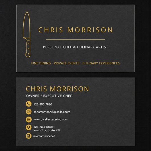 Rustic Personal Chef Catering Knife Visitekaartje