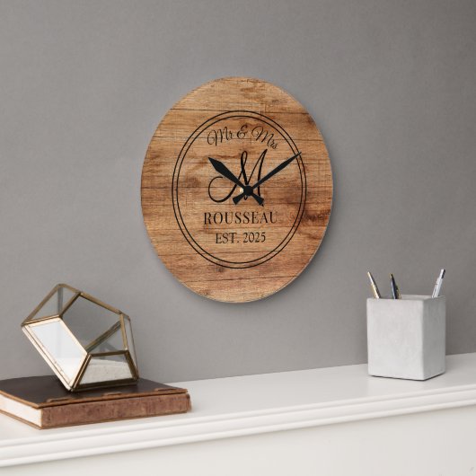 Rustic Personal Wedding Pas getrouwd Monogram Wood Grote Klok (Kantoor)