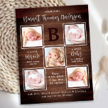 Rustic Personalized 5 Photo New Baby Announance Briefkaart<br><div class="desc">kondig je nieuwe baby aan bij vrienden en familie met deze bijtende schouderplaat, een leuke moderne en unieke fotocollage-publicatiekaart. Pas met 5 van uw foto's aan, en personaliseer met monogram initiaal, naam, geboortestaten. Inspirerend citaat: "Een klein wonder van bovenaf, een zoete Baby om te knuffelen en liefde". COPYRIGHT © 2020...</div>