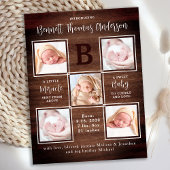 Rustic Personalized 5 Photo New Baby Announance Briefkaart