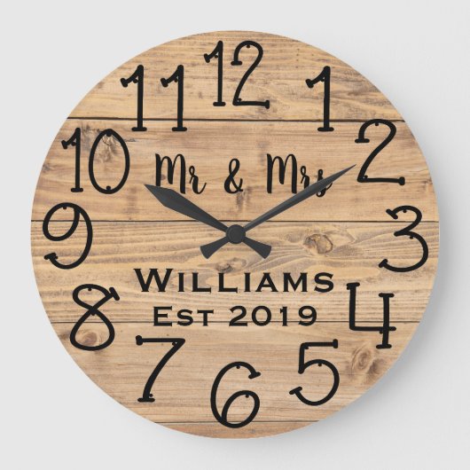 Rustic Personalized Brown Wood Custom Grote Klok (Voorkant)