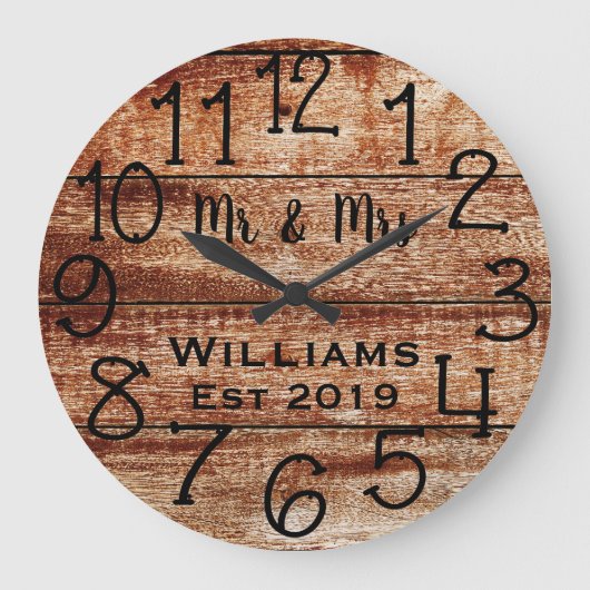 Rustic Personalized Brown Wood Custom Grote Klok (Voorkant)