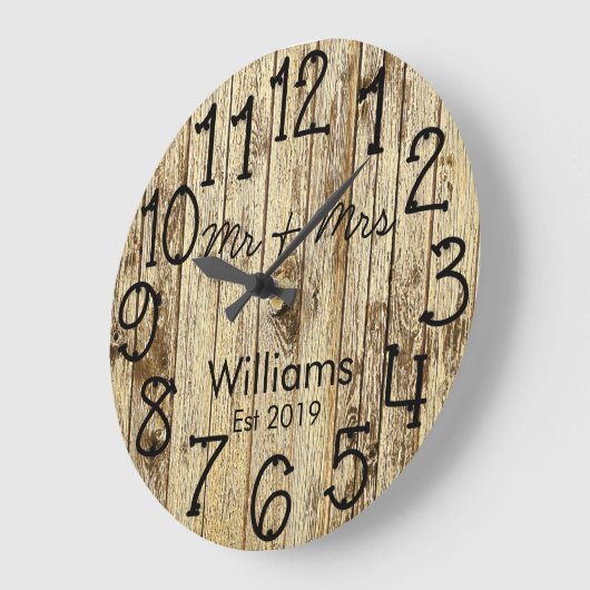 Rustic Personalized Brown Wood Custom Grote Klok (Hoek)