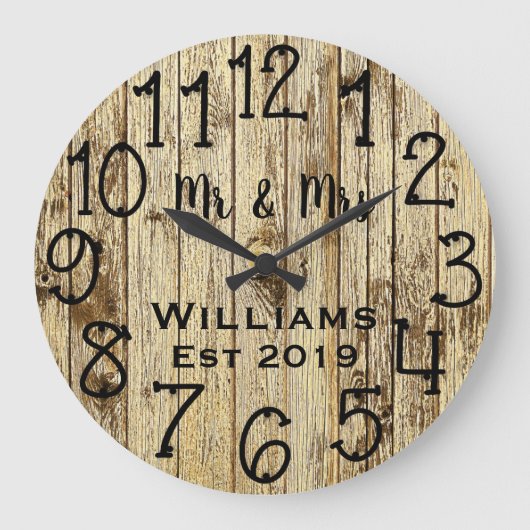 Rustic Personalized Brown Wood Custom Grote Klok (Voorkant)