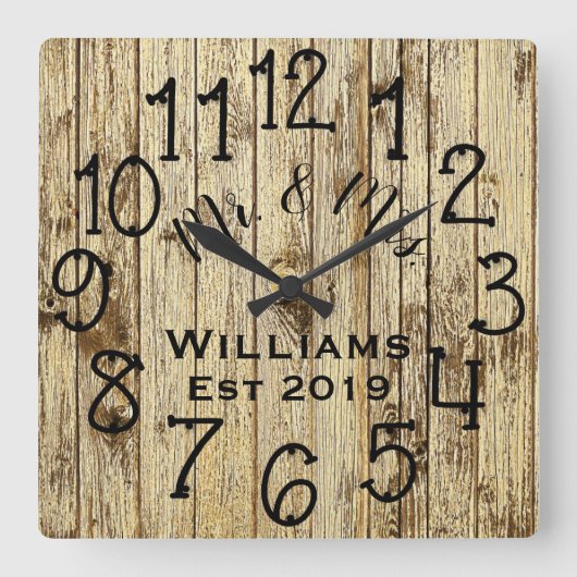 Rustic Personalized Brown Wood Custom Vierkante Klok (Voorkant)