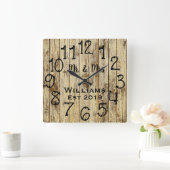 Rustic Personalized Brown Wood Custom Vierkante Klok (Huis)