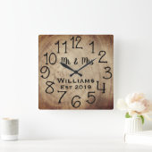 Rustic Personalized Brown Wood Custom Vierkante Klok (Huis)