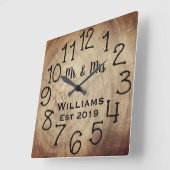 Rustic Personalized Brown Wood Custom Vierkante Klok (Hoek)