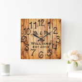 Rustic Personalized Brown Wood Custom Vierkante Klok (Huis)