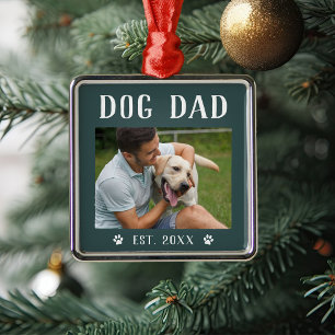 Rustic Personalized Dog Dad Photo Metalen Ornament