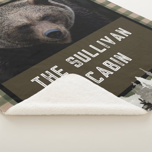 Rustic Personalized Forest Cabin Grizzly Beer Sherpa Deken (3/4)