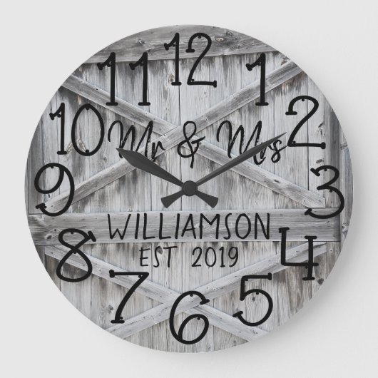 Rustic Personalized Grey Wood Custom Large Clock Grote Klok (Voorkant)