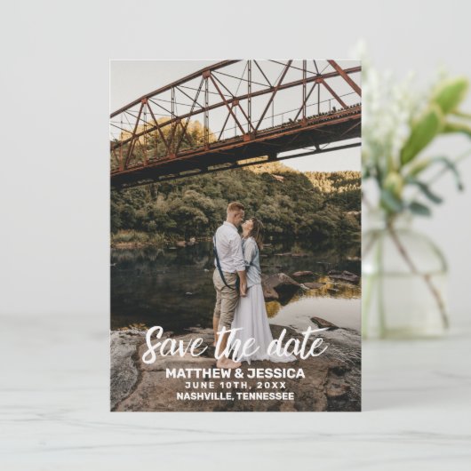 Rustic Personalized Lake Wedding Save the Date (Staand voorkant)