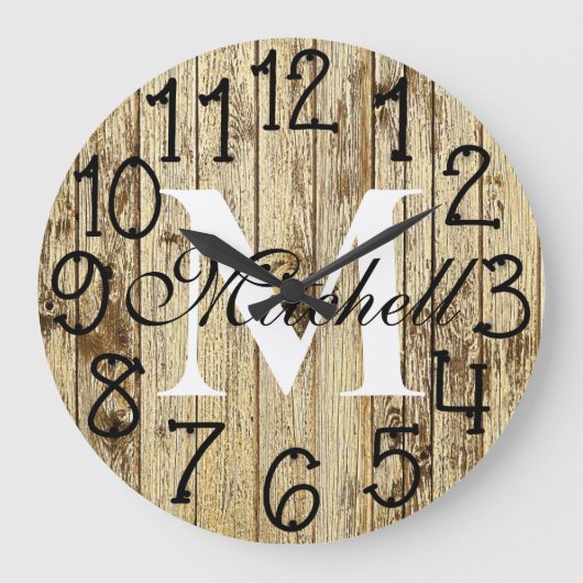 Rustic Personalized Monogram Wood Anniversary Grote Klok (Voorkant)
