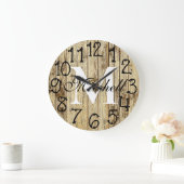 Rustic Personalized Monogram Wood Anniversary Grote Klok (Huis)