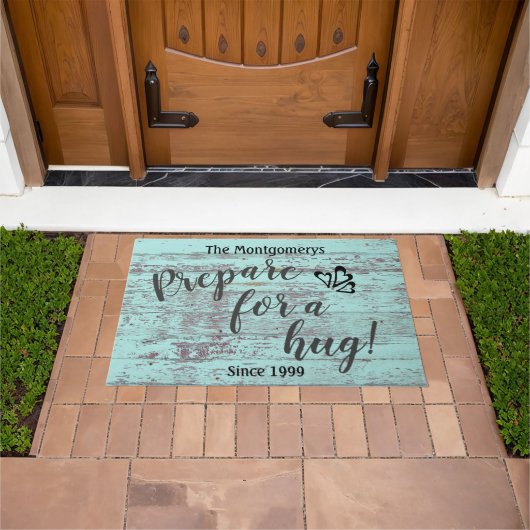 Rustic Personalized Name Fun "Prepare for a Hug" Deurmat (Buiten)