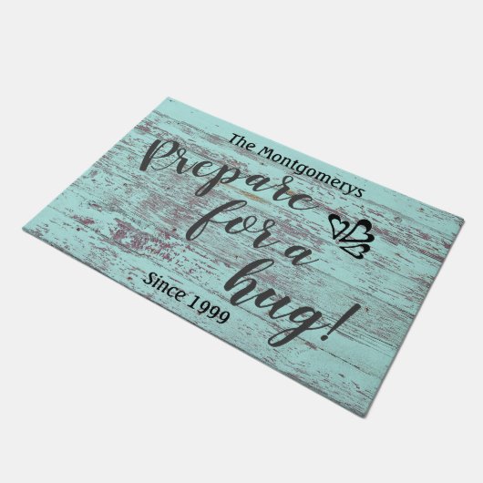 Rustic Personalized Name Fun "Prepare for a Hug" Deurmat (Schuin)