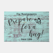 Rustic Personalized Name Fun "Prepare for a Hug" Deurmat (Voorkant)