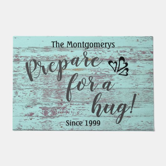 Rustic Personalized Name Fun "Prepare for a Hug" Deurmat (Voorkant)