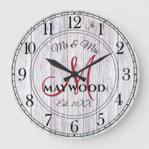 Rustic Personalized Wedding Passen getrouwd Monogr Grote Klok