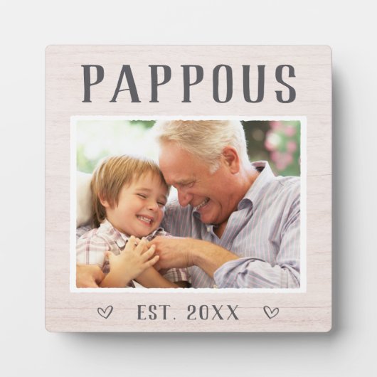 Rustic persoonlijke foto van Pappous Grandpa Fotoplaat (Voorkant)