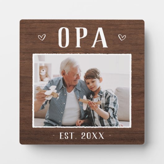 Rustic Persoonlijke Opa Grandpa Foto Fotoplaat (Voorkant)