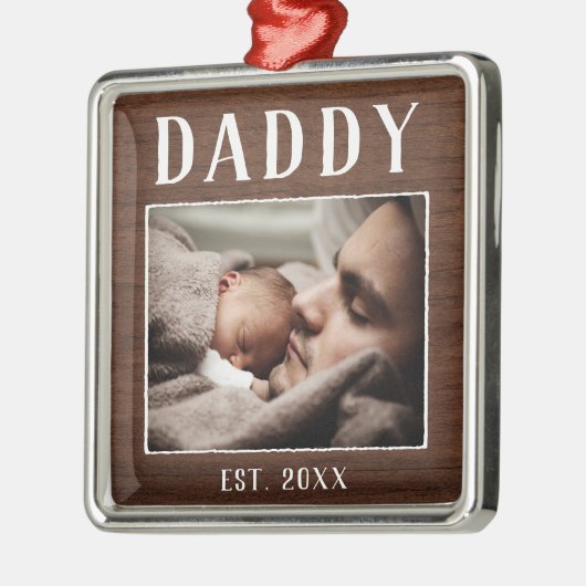 Rustic Persoonlijke pappa Foto Metalen Ornament (Links)
