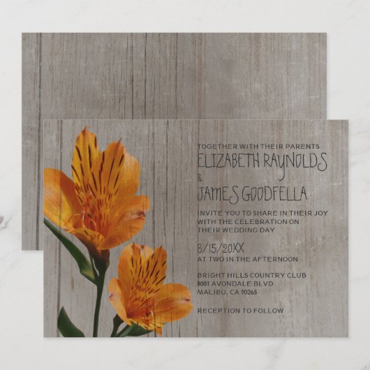 Rustic Peruvian Lily Wedding Invitations Kaart (Voorkant / Achterkant)