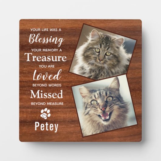 Rustic Pet Cat Memorial Fotoplaat (Voorkant)