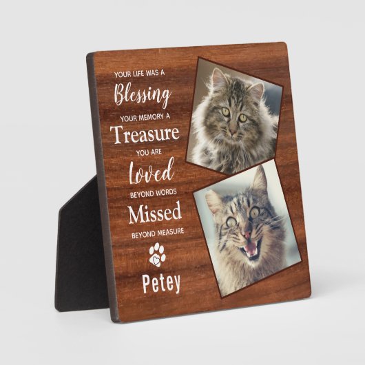 Rustic Pet Cat Memorial Fotoplaat (Voorkant)