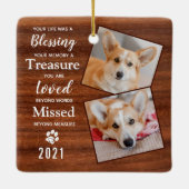Rustic Pet Dog Memorial Keepslag 2 Foto Keramisch Ornament (Achterkant)