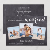 Rustic Pet Dog Wedding Persoonlijk 3 Foto Save The Date (Voorkant / Achterkant)