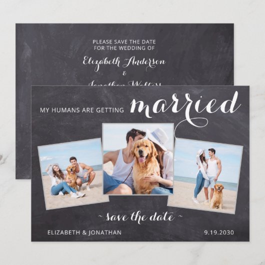 Rustic Pet Dog Wedding Persoonlijk 3 Foto Save The Date (Voorkant / Achterkant)