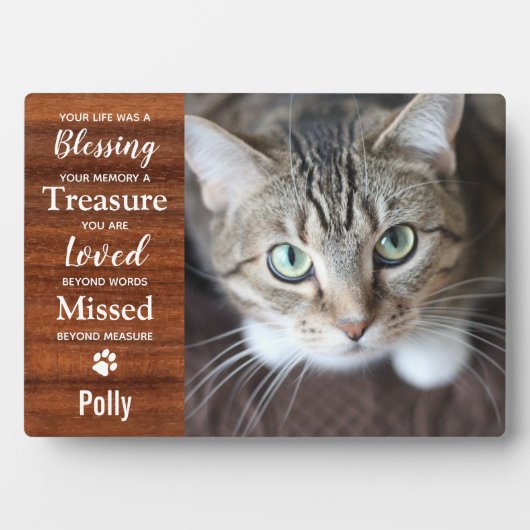 Rustic Pet Loss Cat Memorial Fotoplaat (voorkant)