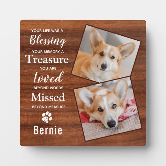 Rustic Pet Loss Personalized Photo Pet Memorial Fotoplaat (Voorkant)