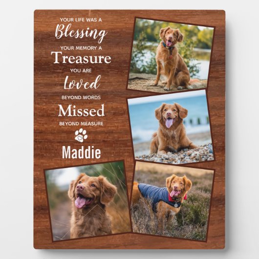 Rustic Pet Loss Photo Collage Pet Memorial Fotoplaat (Voorkant)