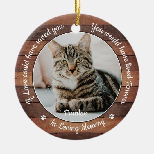 Rustic Pet Memorial Cat 2 Fotosympathie Keramisch Ornament (Voorkant)