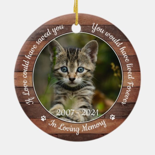 Rustic Pet Memorial Cat 2 Fotosympathie Keramisch Ornament (Achterkant)