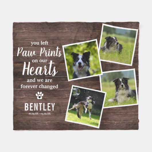 Rustic Pet Memorial Foto Collage Keepslag Fleece Deken (Voorkant (Horizontaal))